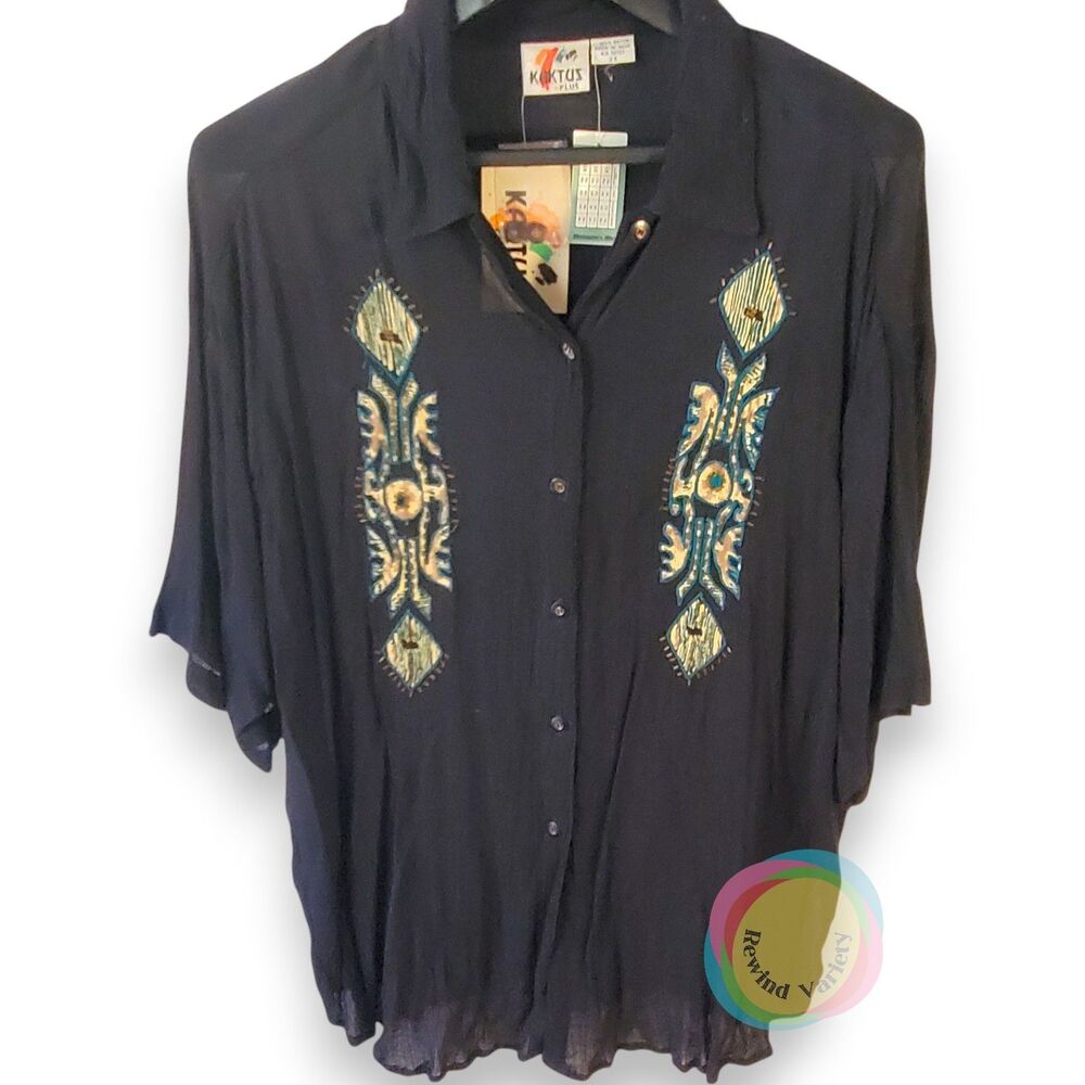 VTG NWT Montgomery Ward Kaktus Plus Beaded Western Shirt 2X